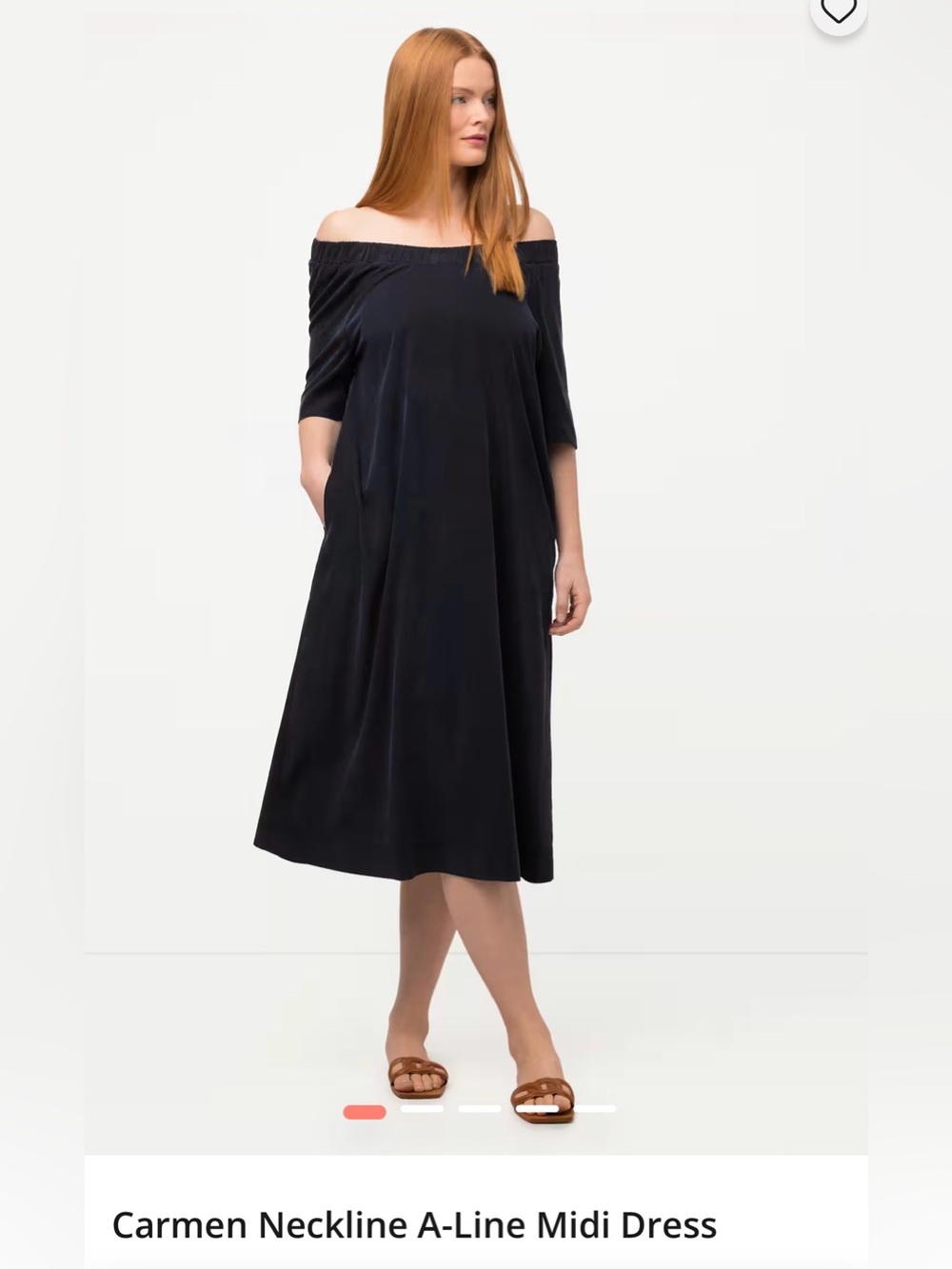 NWT ULLA POPKEN Carmen Neckline A-Line Midi Dress